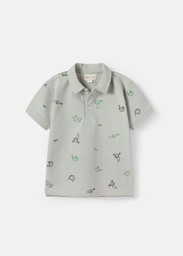 Áo Polo Ngắn Tay Bé Trai Xám Hoạ Tiết Origami