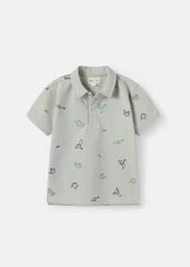 Áo Polo Ngắn Tay Bé Trai Xám Hoạ Tiết Origami