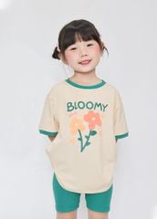 Set Thun Form Rộng Phối Quần Biker Bé Gái Be Hoa Xinh