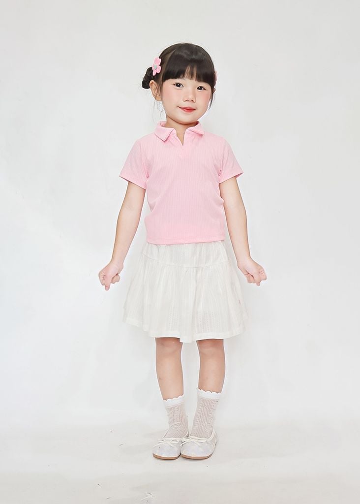 Áo Polo Thun Gân Bé Gái Hồng Nhạt