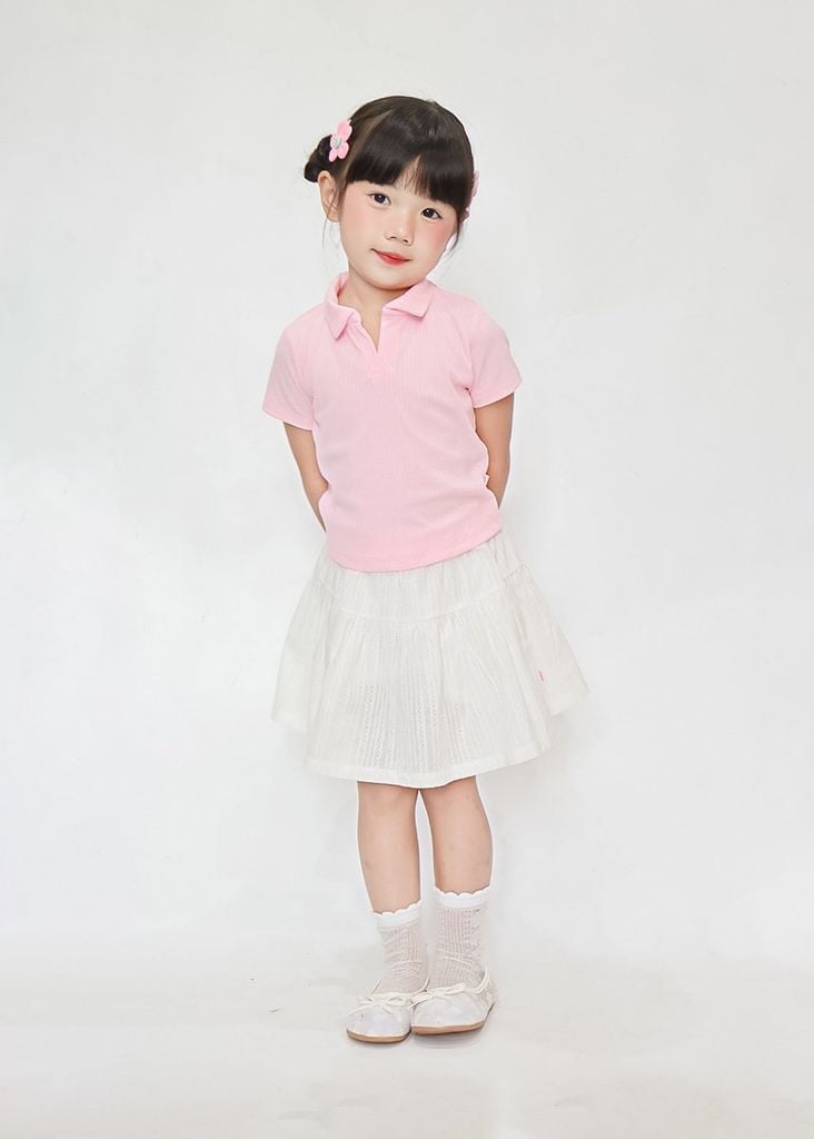 Áo Polo Thun Gân Bé Gái Hồng Nhạt