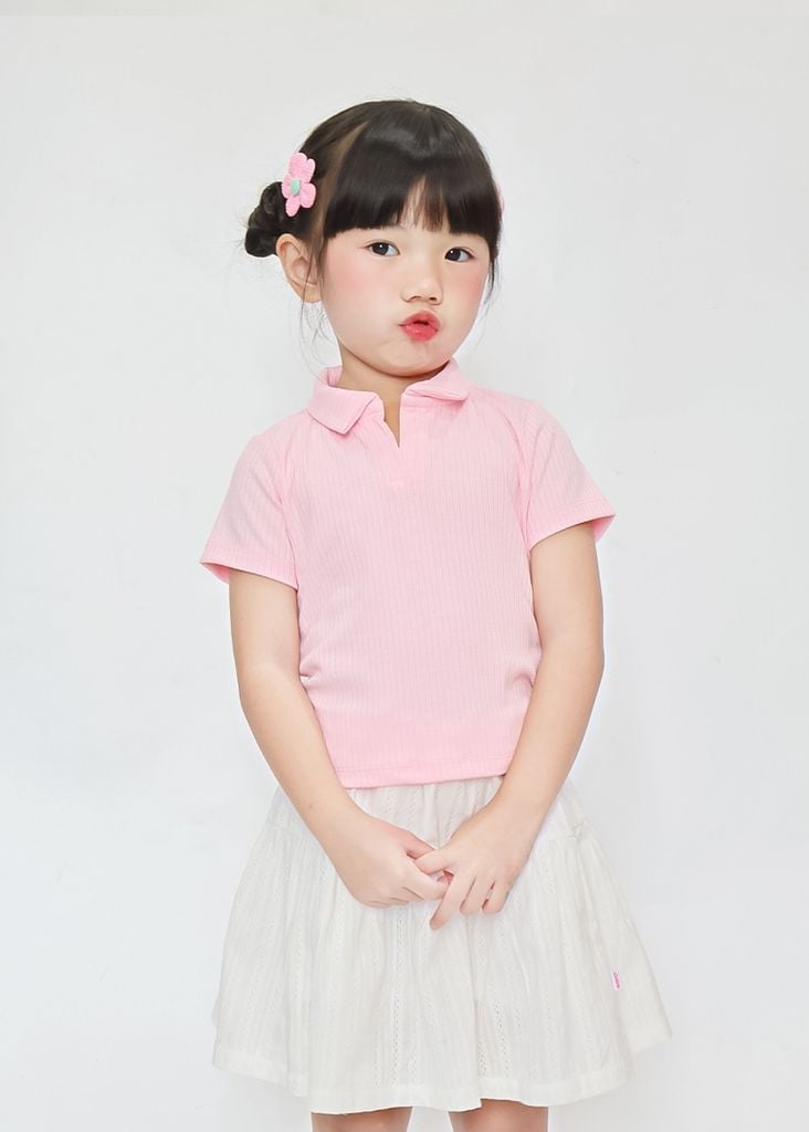 Áo Polo Thun Gân Bé Gái Hồng Nhạt