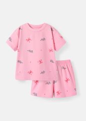 Bộ Thun Ngắn Tay Form Rộng Bé Gái Hồng Hoạ Tiết Christmas