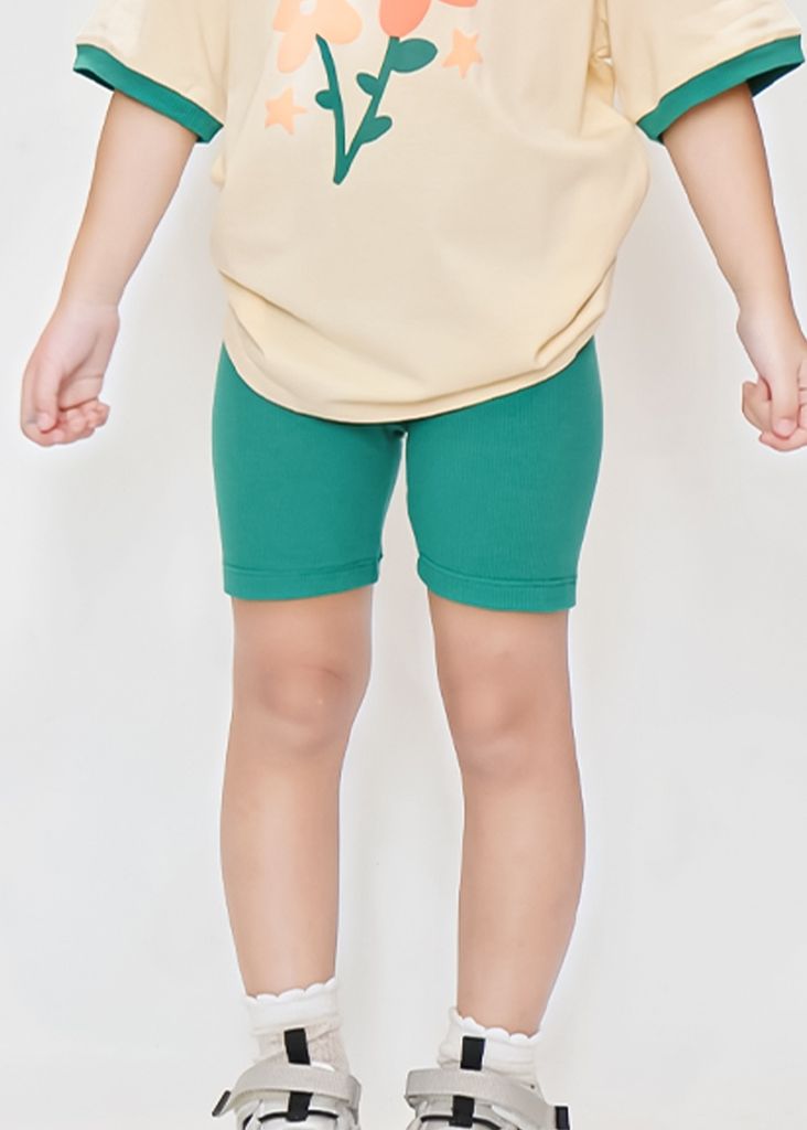 Quần Biker Bé Gái Thun Gân Xanh Lá