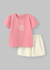 Bộ Thun Ngắn Tay Bé Gái Hồng Pretty Cute Phối Kem