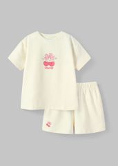 Bộ Thun Ngắn Tay Form Rộng Bé Gái Kem Sweet Cherry