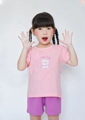Bộ Thun Ngắn Tay Bé Gái Hồng Happy Days Phối Tím