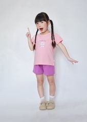 Bộ Thun Ngắn Tay Bé Gái Hồng Happy Days Phối Tím