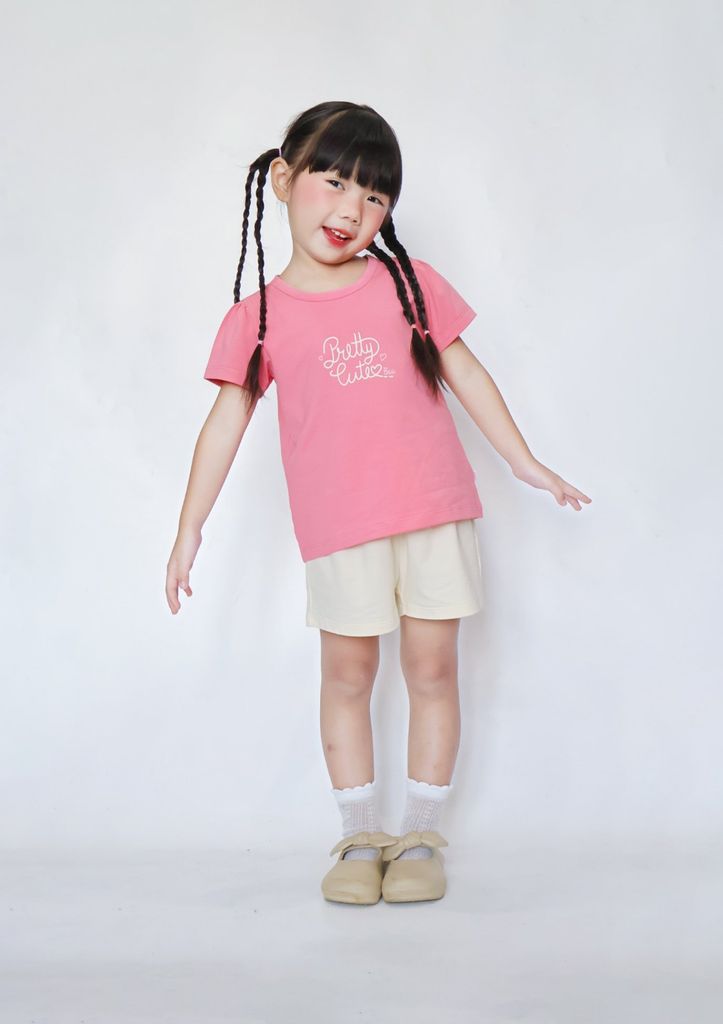 Bộ Thun Ngắn Tay Bé Gái Hồng Pretty Cute Phối Kem