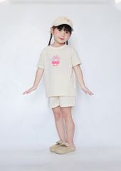Bộ Thun Ngắn Tay Form Rộng Bé Gái Kem Sweet Cherry