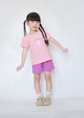Bộ Thun Ngắn Tay Bé Gái Hồng Happy Days Phối Tím