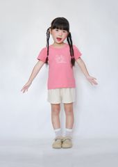 Bộ Thun Ngắn Tay Bé Gái Hồng Pretty Cute Phối Kem
