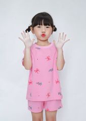 Bộ Thun Ngắn Tay Form Rộng Bé Gái Hồng Hoạ Tiết Christmas