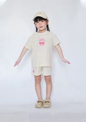 Bộ Thun Ngắn Tay Form Rộng Bé Gái Kem Sweet Cherry