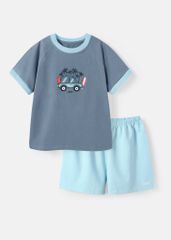 Bộ Thun Ngắn Tay Bé Trai Xanh Xám Xe Hơi Phối BC-DB04N-18