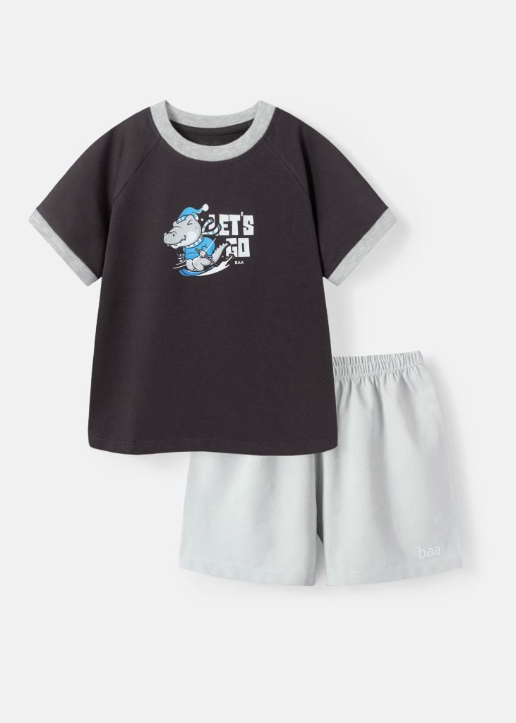 Bộ Thun Ngắn Tay Bé Trai Xám Cá Sấu Phối BC-DB04N-18