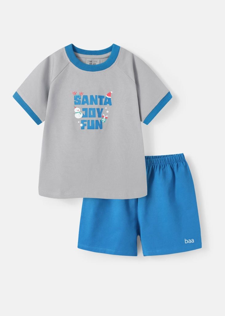Bộ Thun Ngắn Tay Bé Trai Xám Santa Joy Fun Phối Xanh BC-DB04N-18