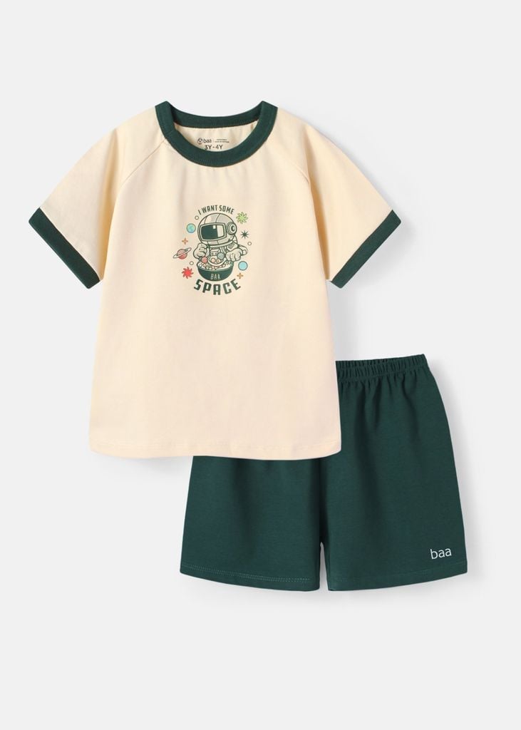 Bộ Thun Ngắn Tay Bé Trai Be Phi Hành Gia Phối Xanh Lá BC-DB04N-18