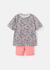 Set Áo Form Rộng & Quần Biker Bé Gái Kem Floral Phối Cam