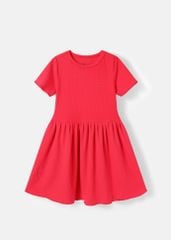 Đầm Bé Gái Thun Gân Đỏ Thêu Trái Tim