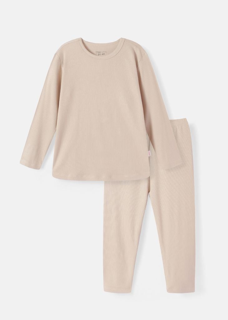 Bộ Thun Gân Dài Tay Bé Trai Beige