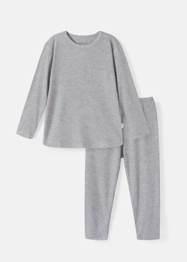 Bộ Thun Gân Dài Tay Bé Trai Xám Đậm Melange