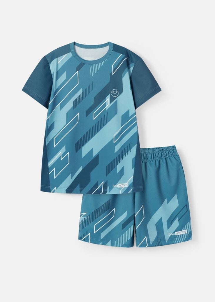 Set Thun Thể Thao Cho Bé Siêu Mát Ultra Cool Xanh Xám Hoạ Tiết