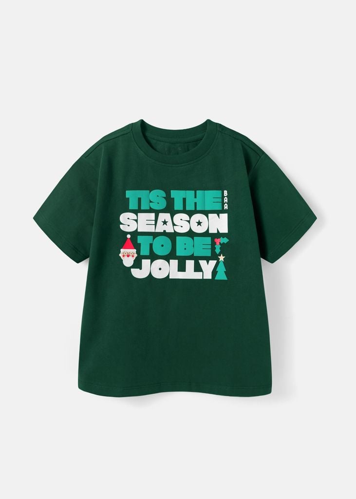 Áo Thun Form Rộng Bé Trai 230gsm Xanh Christmas