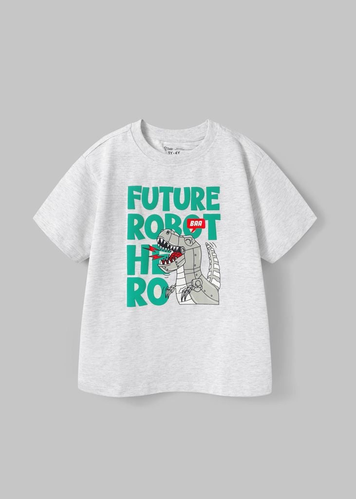 Áo Thun Form Rộng Bé Trai 230gsm Xám T-Rex Robot