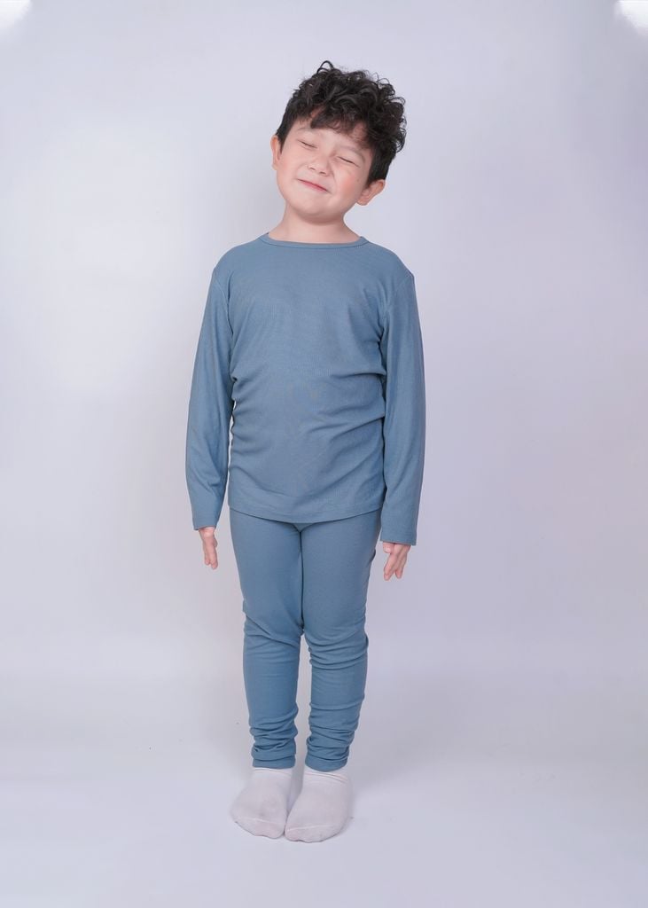 Bộ Thun Gân Dài Tay Bé Trai Xanh Dark Teal