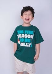Áo Thun Form Rộng Bé Trai 230gsm Xanh Christmas