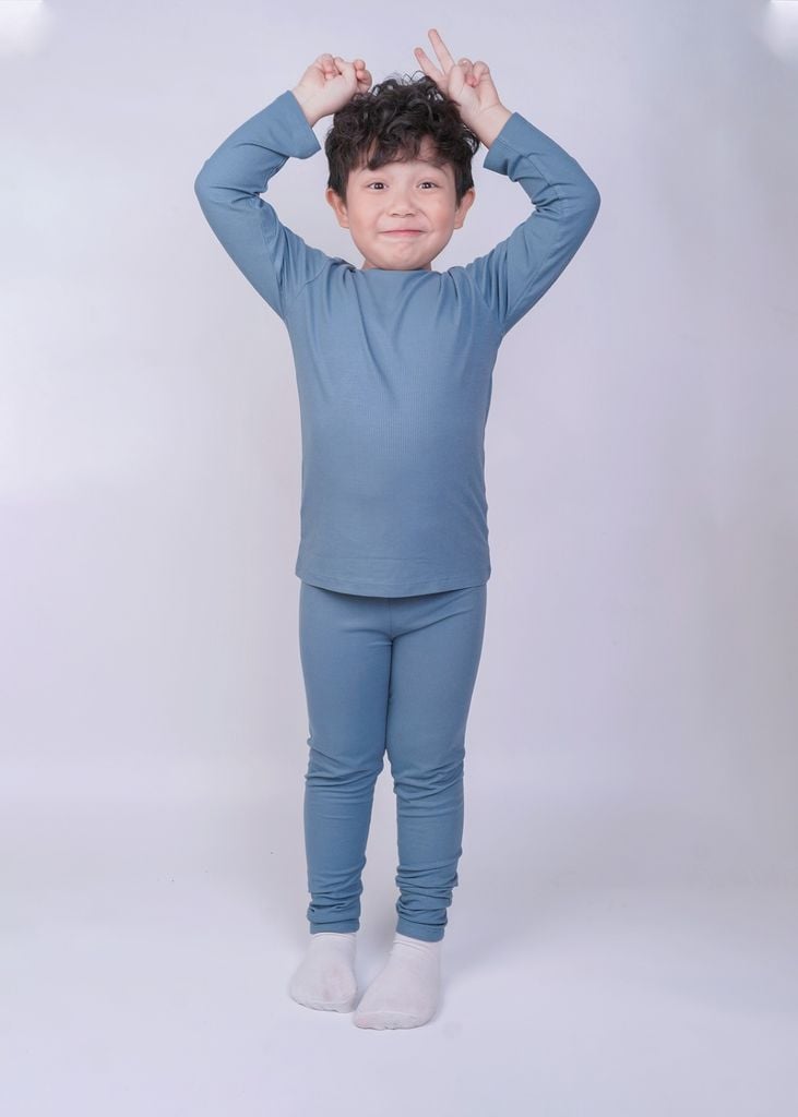 Bộ Thun Gân Dài Tay Bé Trai Xanh Dark Teal