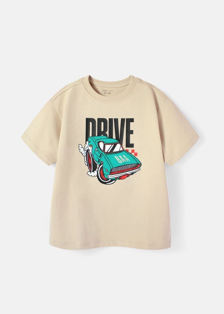 Áo Thun Form Rộng Bé Trai 230gsm Be Xe Đua