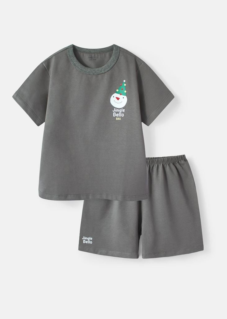 Bộ Thun Ngắn Tay Bé Trai Xám Đậm Jingle Bello