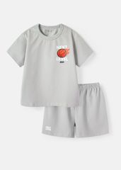 Bộ Thun Ngắn Tay Bé Trai Xám Nhạt Basketball