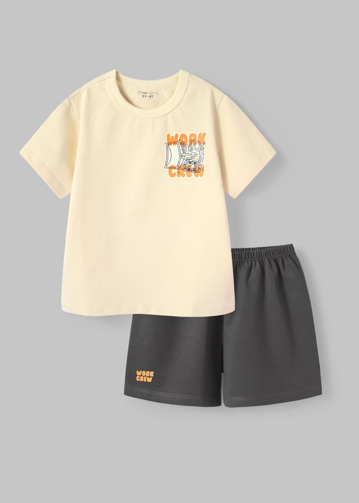 Bộ Thun Ngắn Tay Bé Trai Be Work Crew Phối Xanh