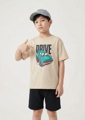 Áo Thun Form Rộng Bé Trai 230gsm Be Xe Đua