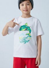 Áo Thun Form Rộng Bé Trai 230gsm Trắng Cá Mập