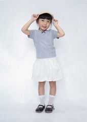 Áo Thun Gân Ngắn Tay Bé Gái Xám Melange