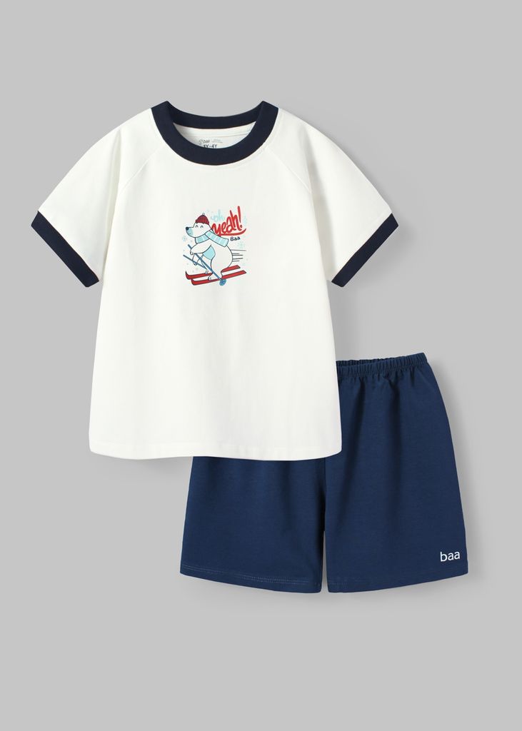 Bộ Thun Ngắn Tay Bé Trai Trắng Winter Bear Phối Navy