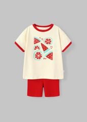 Set Thun Form Rộng Phối Quần Biker Bé Gái Kem Dưa Hấu Phối Đỏ