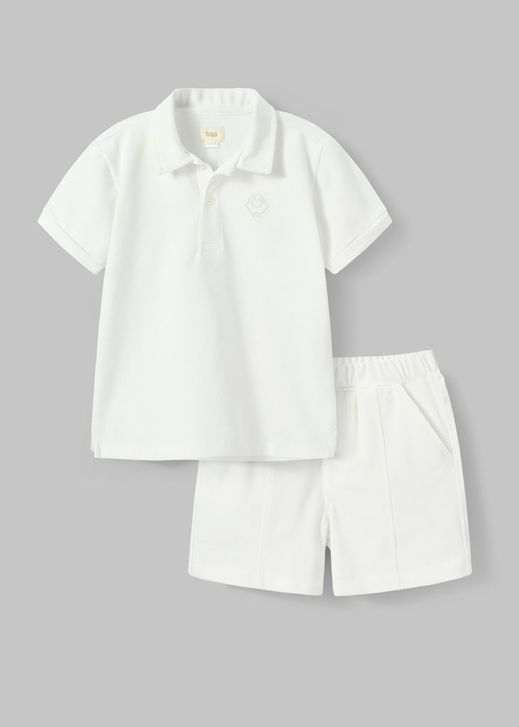 Set Polo Bé Trai Trắng Thêu Logo