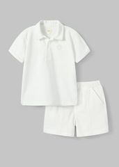 Set Polo Bé Trai Trắng Thêu Logo