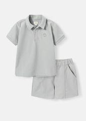 Set Polo Bé Trai Xám Thêu Logo 03