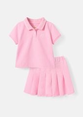 Set Polo Ngắn Tay & Chân Váy Xếp Ly Bé Gái Hồng Viền Trắng