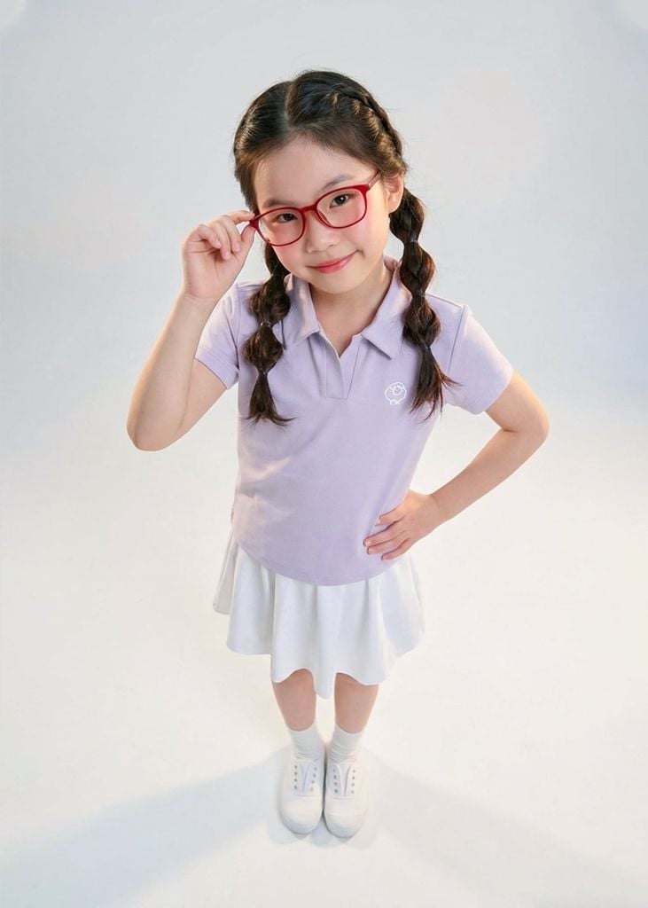 Set Polo Ngắn Tay & Chân Váy Bé Gái Siêu Nhẹ Ultra Light Tím Phối Trắng Kem