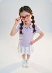 Set Polo Ngắn Tay & Chân Váy Bé Gái Siêu Nhẹ Ultra Light Tím Phối Trắng Kem