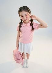 Set Polo Ngắn Tay & Chân Váy Bé Gái Siêu Nhẹ Ultra Light Hồng Phối Trắng Kem