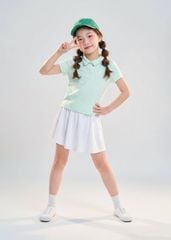 Set Polo Ngắn Tay & Chân Váy Bé Gái Siêu Nhẹ Ultra Light Xanh Phối Trắng Kem