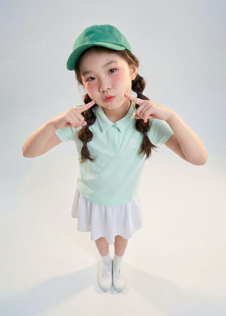 Set Polo Ngắn Tay & Chân Váy Bé Gái Siêu Nhẹ Ultra Light Xanh Phối Trắng Kem